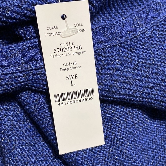 White House Black Market Sleeveless Sweater with Metallic Shine Blue Size L NEW - Picture 11 of 12